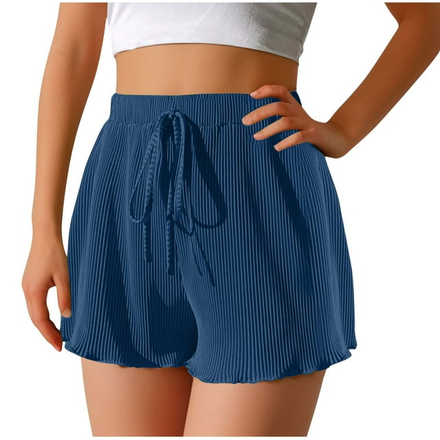 Plebaso Womens Ribbed Shorts Lounge Elastic High Waist Comfy Shorts Casual Stretch Loose Summer Shorts