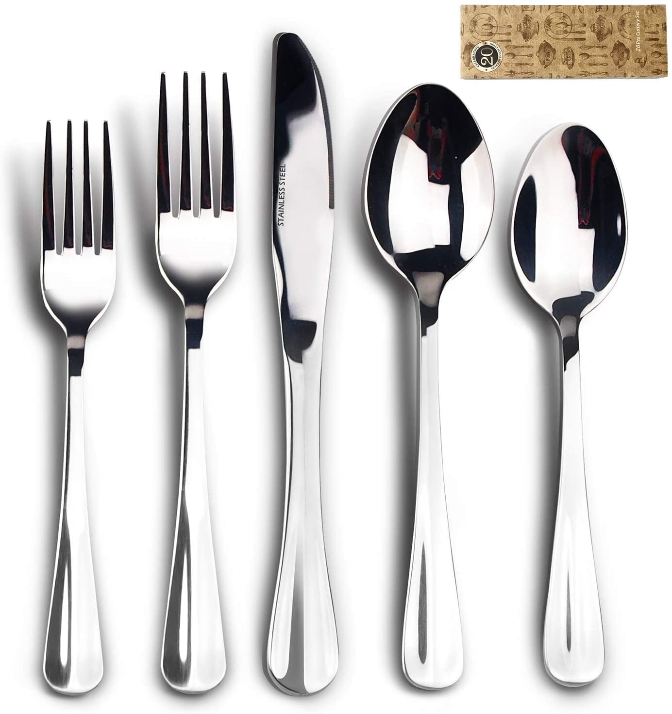 Silverware Set, 20Piece Stainless Steel Cutlery Set, Mirror Polishing