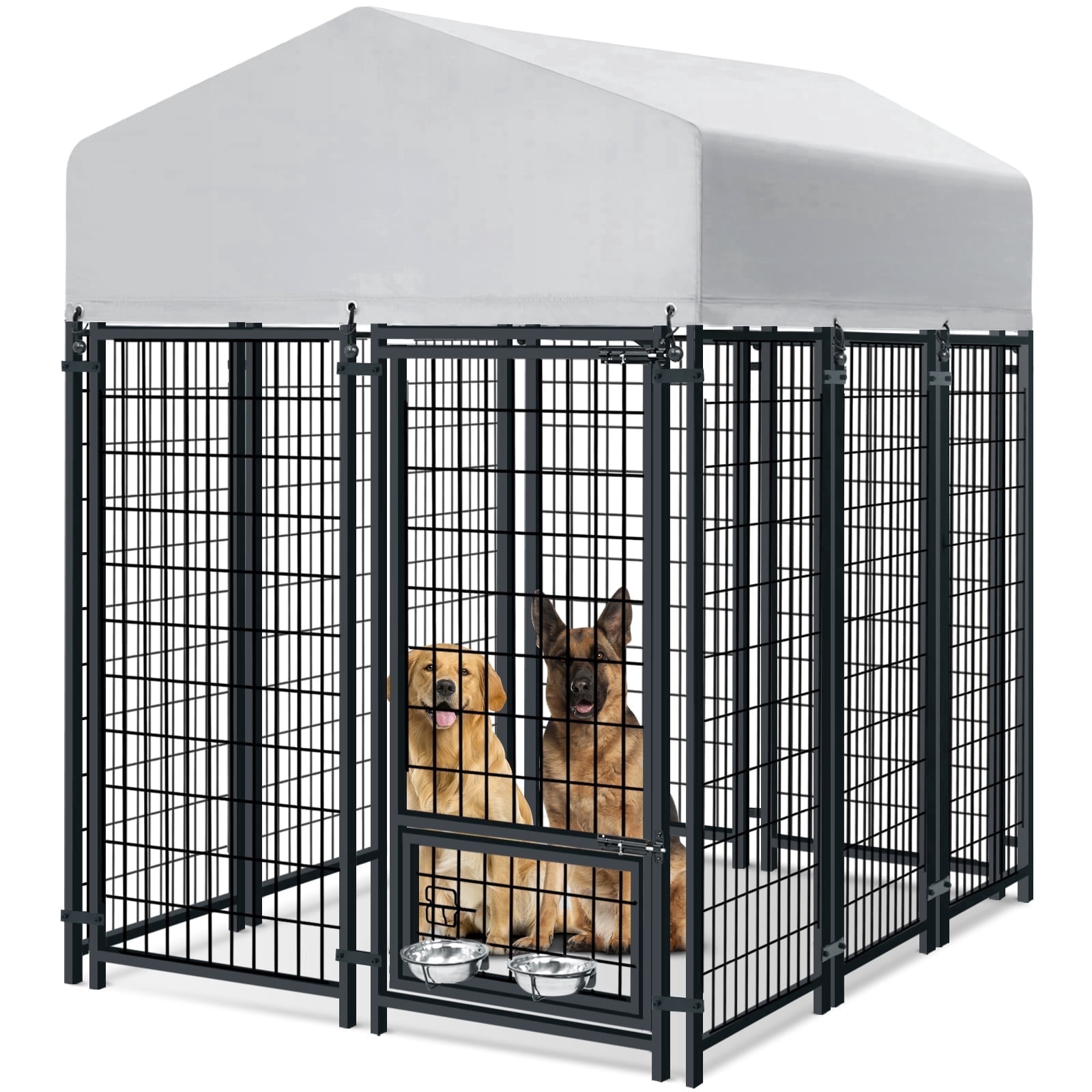 Oranland 6'x 4'x 6' Outdoor Large Dog Kennel, Welded Rectangular Dog Pens Cage with Waterproof Cover, Dog Playpen with 2 Rotating Bowls & Secure Lock for Patio, Garden, Backyard