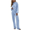 thumbnail image 2 of Pajamas for Women Set Long Sleeve Loose Hooded Casual Set Long Sleeve Round Neck Top/Shirt Set Up to 65% off, 2 of 5