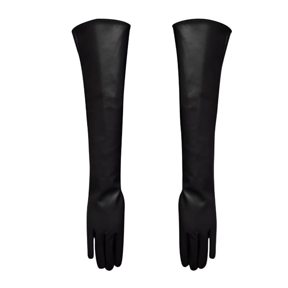 TELOLY Leather Gloves, Long Leather Gloves for Women 50Cm Over Imitation Leather Pu Flat Fashion Arm Cover Long Leather Gloves Black S