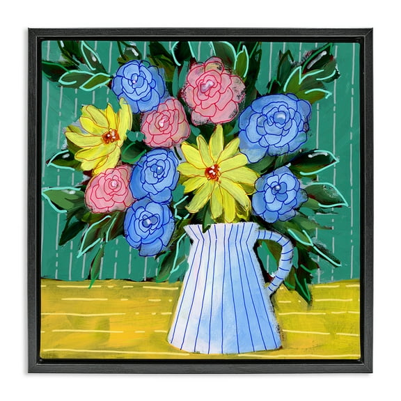 Stupell Industries Bright Pop Bouquet Plants & Flowers Painting Black Floater Framed Canvas Art Print Wall Art, 18 x 18