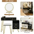 thumbnail image 5 of CHARMAID Vanity Desk with Reversible Side Cabinet, Makeup Vanity Table with Lighted Mirror, 3 Color Lights, 4 Drawers, Bedroom Dressing Table with Nightstand and Stool, Marble Black, 5 of 9