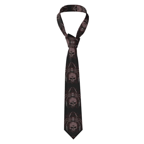Naloa Spider with Skull Print Solid Color Tie Formal Necktie for Men，Suitable for business, daily life, work