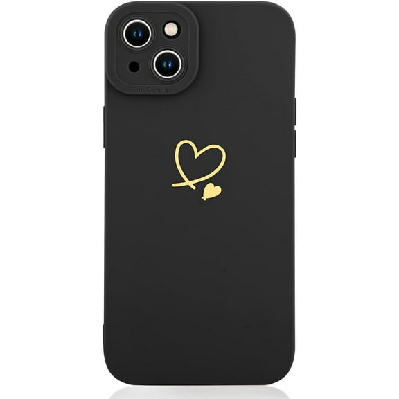 Compatible iPhone 14 6.1" 2022 Silicone Case for Women,Gold Size Heart Pattern Design Soft Liquid Silicone Shockproof Case, Side Cute Heart Pattern Slim Case for Ladies Girls(Black)