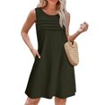 thumbnail image 2 of Staron Robe pour Femme Liquidation à Moins de 10 $ Col Rond Ample Été Unie Robe Débardeur Décontractée Plissée Sans Manches Robe de Plage Vacances, 2 of 7
