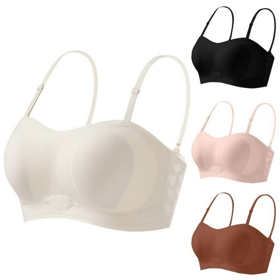 SMihono Fashion Women's Daily Bra Heart Hollow Out Wireless Seamless Wavy Edge Fixed Pad Vest Bra with Adjustable Shoulder Strap Beige 8