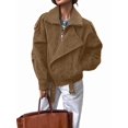 thumbnail image 3 of Suede Jacket for Women Fall Winter Cropped Y2k Oversized Faux Leather Blazer Jackets Light Brown S, 3 of 7