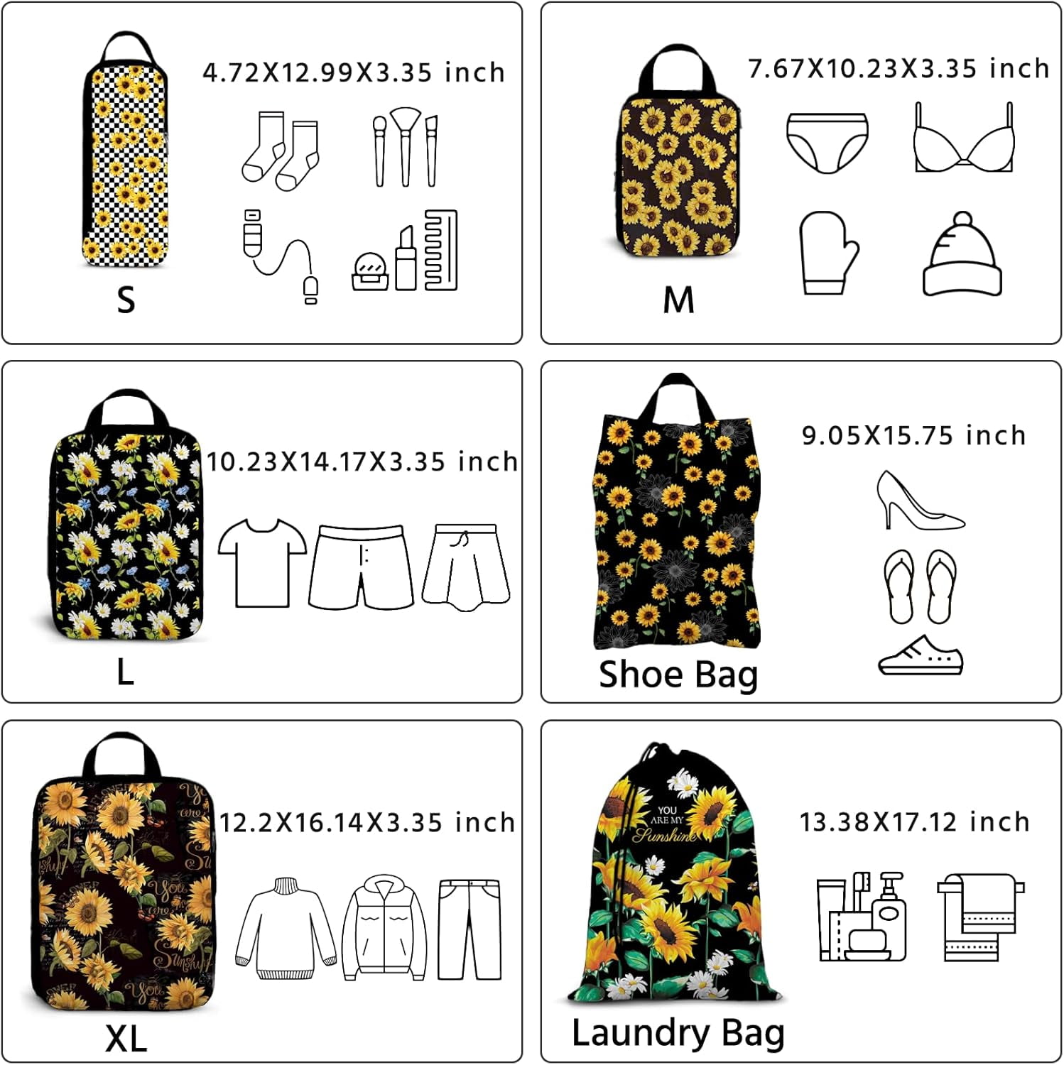 6 Set Compression Packing Cubes for Suitcases Waterproof Travel Bags Organizer for Luggage Backpack Space Saver