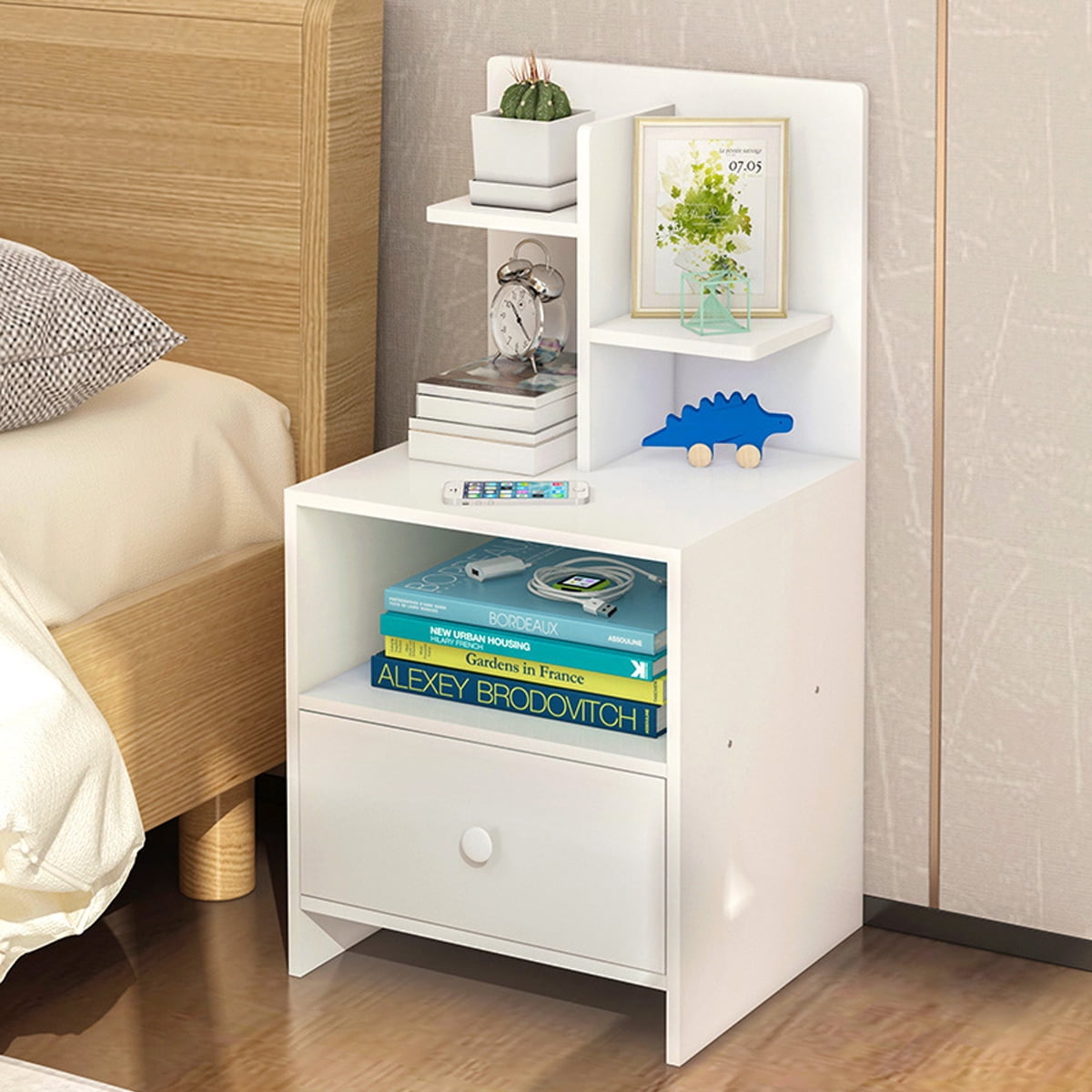 Modern Bedside Table With Drawer Nightstand Storage Bedroom