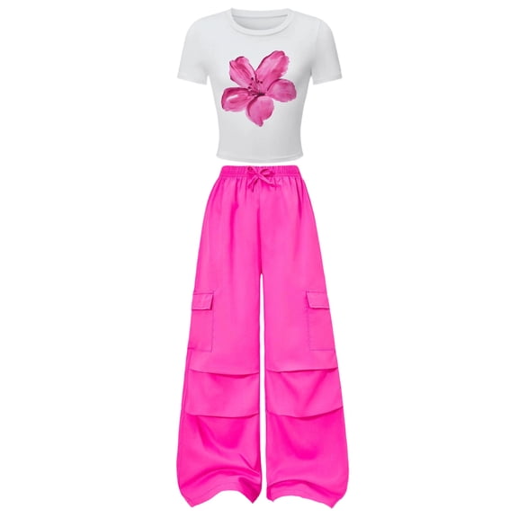 QNANSPI Teen Girls Clothes, Kids Outfits, Big Girls 8-13 Years Summer Fashion Printed Crew Neck Short Sleeve and Elastic Waist Pants with Pockets 2 Piece Set