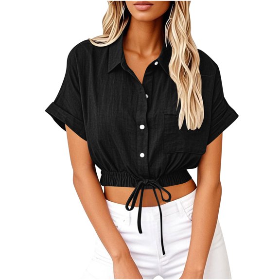 MESSUEN Button Down Shirts for Women Linen Shirts for Women Summer Tops Loose Fit Going Out Business Casual Tops for Women Dressy Casual Comfort Beach Tops Office Work Tops Black L
