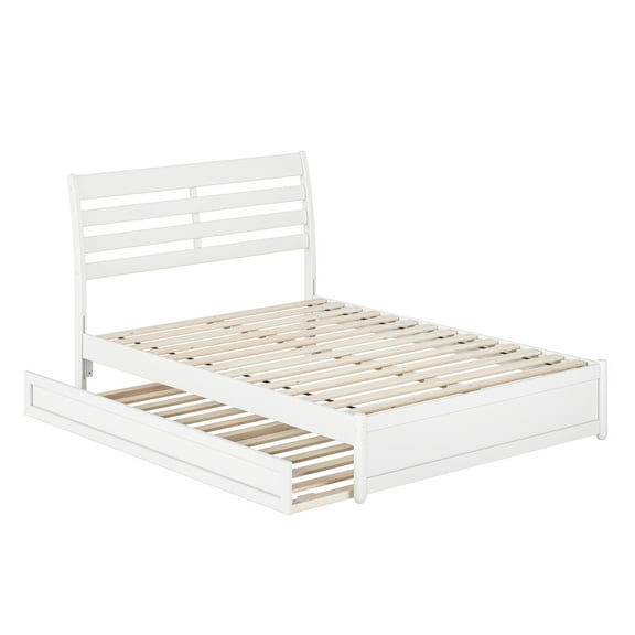 Emelie Full Wood Platform Bed with Panel Footboard and Twin Trundle in White
