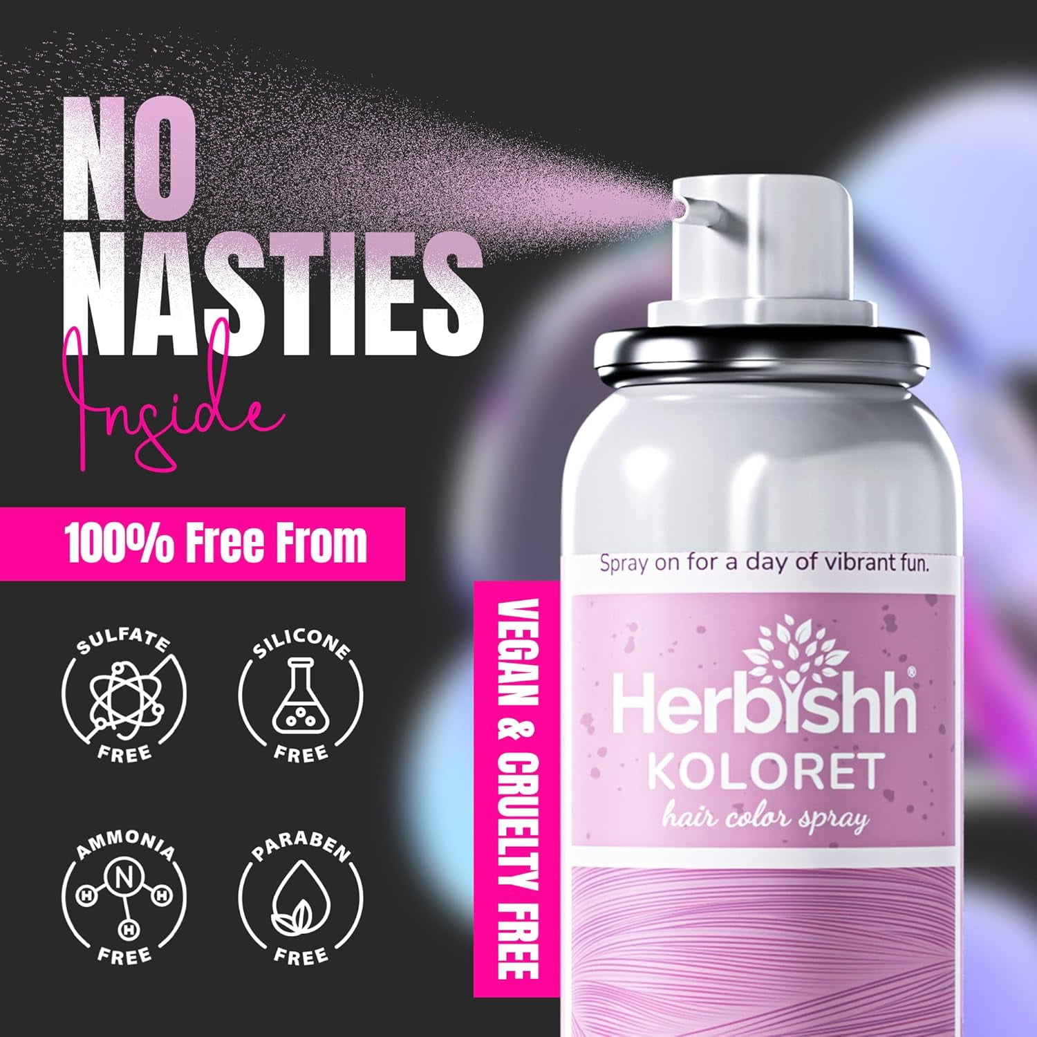 (2 pack) Herbishh Koloret Pastel Pink Hair Tint Spray (69g), Washable Temporary Color Mist for Light Hair, Quick-Dry, Non-Sticky Spray for Women, Travel-Friendly Root Touch Up