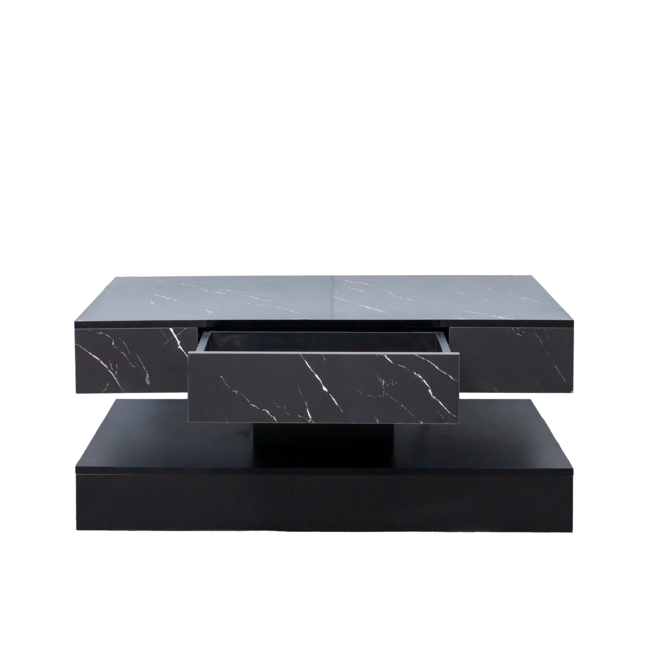 Noble House Nadia 39.4" LED Coffee Table, RGB Remote Lighting, Drawer Storage, Wooden Living Room Furniture, Black