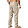 thumbnail image 3 of Men's Linen Pants Lightweight Drawstring Elastic Waist Straight Legs Loose Fit Summer Beach Yoga Pants with Pockets XL, 3 of 5