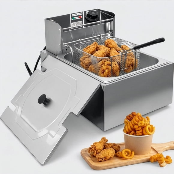 Freidora de Aceite 6 Lts GUTSTARK Industrial Boble Bandeja Acero Inoxidable Temperatura Ajustable Papas a la Francesa Pollo Frito Negocio