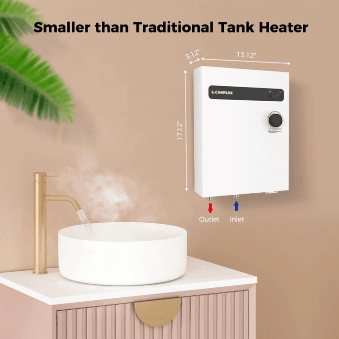 CAMPLUX 18kW 240V Tankless Electric Water Heater, Instant Hot Water On Demand, Digital Display, Energy Saving, ETL Certified, Compact Wall-Mount for Home Shower