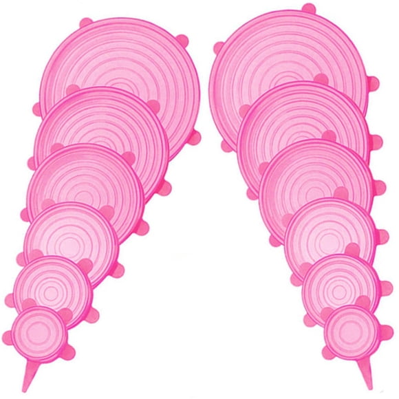 Set de tapas extensibles de silicona JYYHSF, 12 piezas, 6 tamaños, rosa