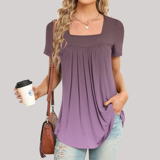 ICHUANYI Clearance Women Fashion Printed Casual V-Neck Short Sleeve Loose T-Shirt Blouse Tops(Purple, S) ICHUANYI WER2023080914579
