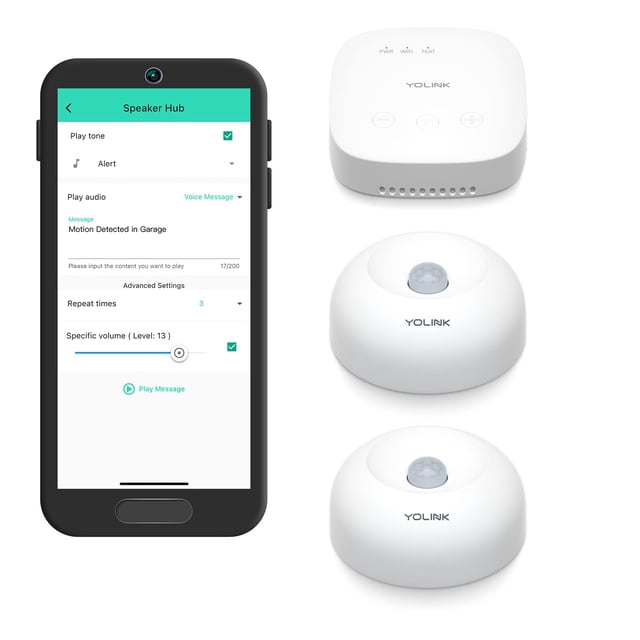 Kit de seguridad para el hogar inteligente YoLink SpeakerHub con 2 sensores de movimiento