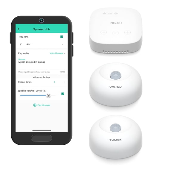Kit de seguridad para el hogar inteligente YoLink SpeakerHub con 2 sensores de movimiento