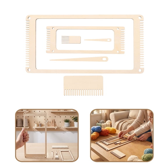 EXHUMKY Khaki Wooden Weaving Machine Kit Easy Assembly for Daily Use