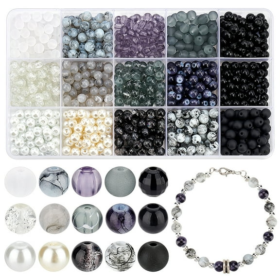 900pcs 6mm Marble Glass Beads 15 Color Black White Bracelet Beads Round Loose Beads Crystal Bead
