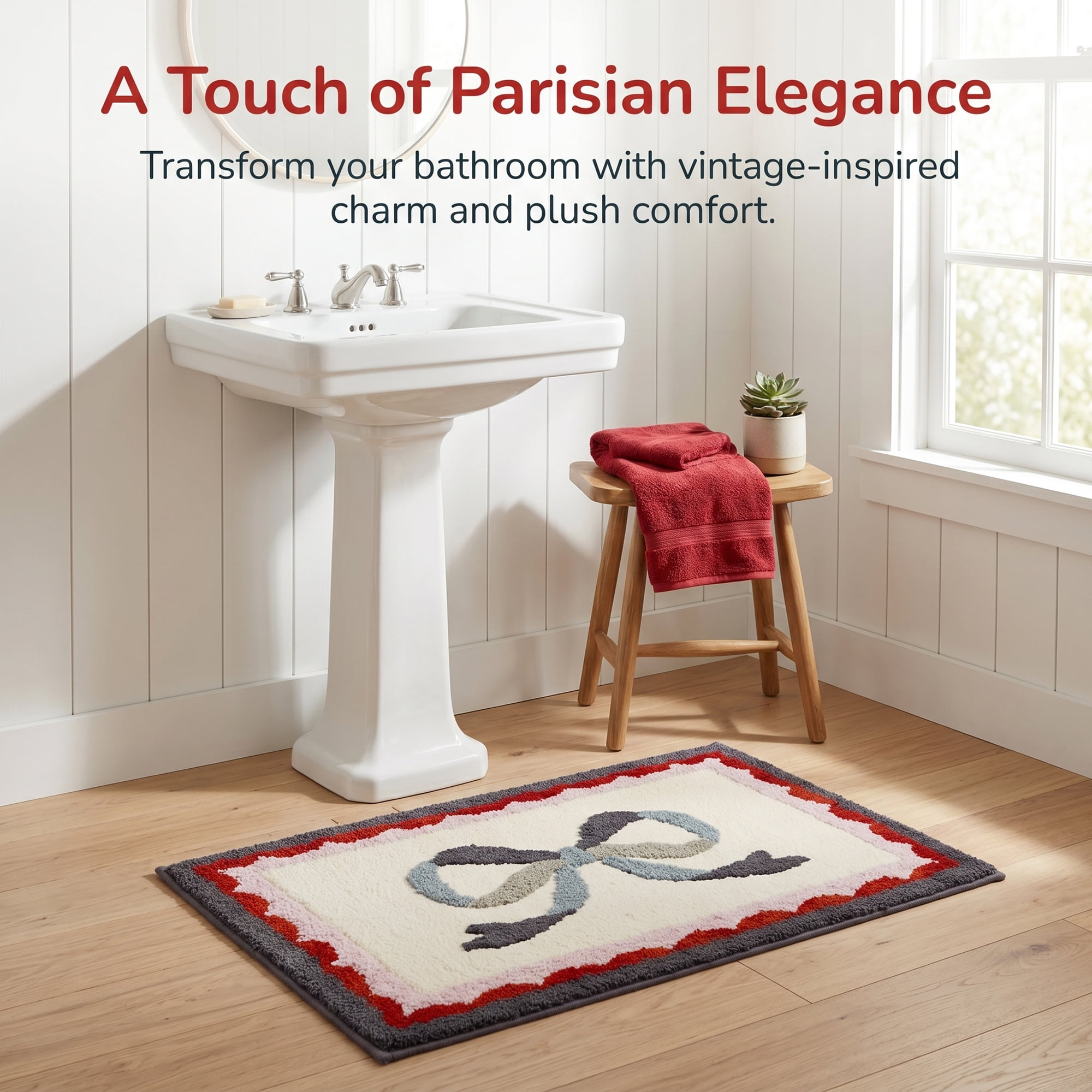 Unique Bargains Aesthetic Printed Soft Absorbent Shaggy Bath Mat Gray Red 32" x 20"