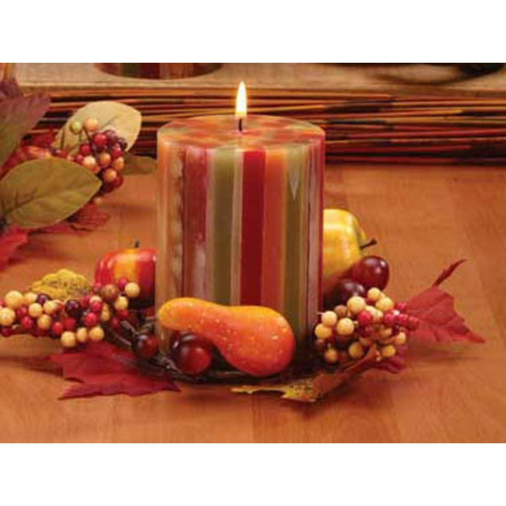 Pack of 4 Autumn Glow Unscented Fall Striped Pillar Candles 4