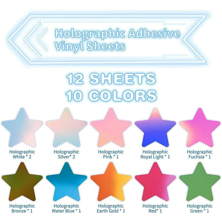 6 Sheets Pack Permanent Holographic Opal Craft Adhesive Vinyl