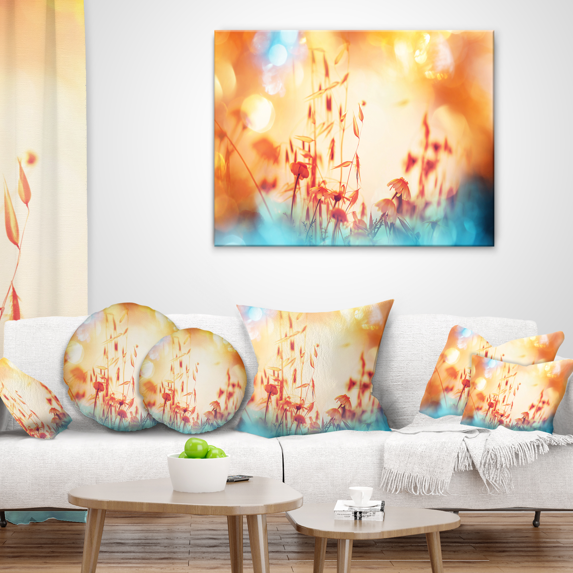 Designart Beautiful Little Summer Flowers View - Floral Throw Pillow - 18x18