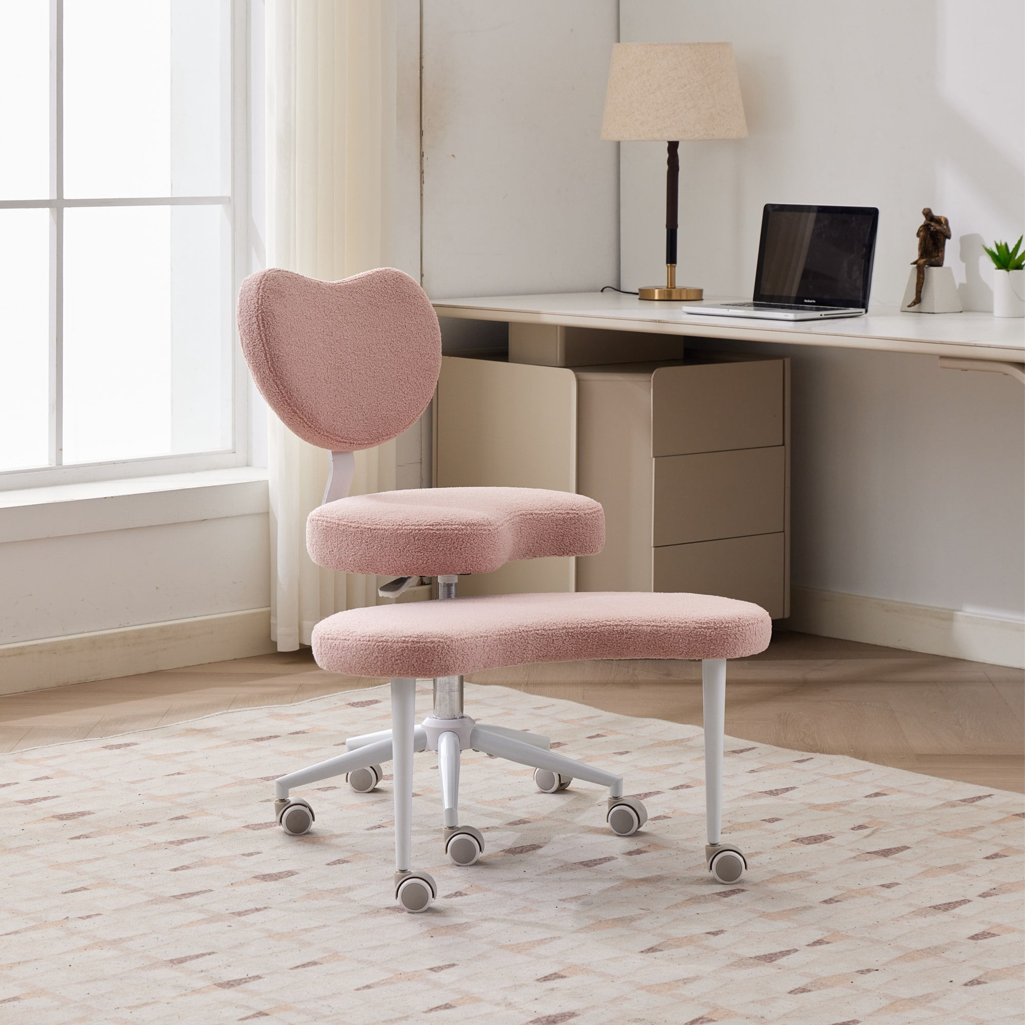 MAYEERTY Meditation Chair Plus - Cross-Legged Design, Wheels, ADHD-Friendly, Lumbar Support, Adjustable Stool, Pink