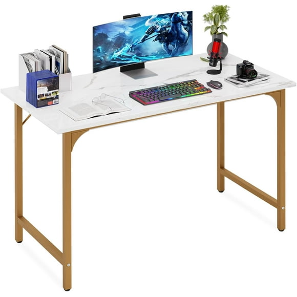 BestOffice Computer Desk, Home Writing Study Table Modern Simple Style PC, Metal Frame for Home Office, Gold