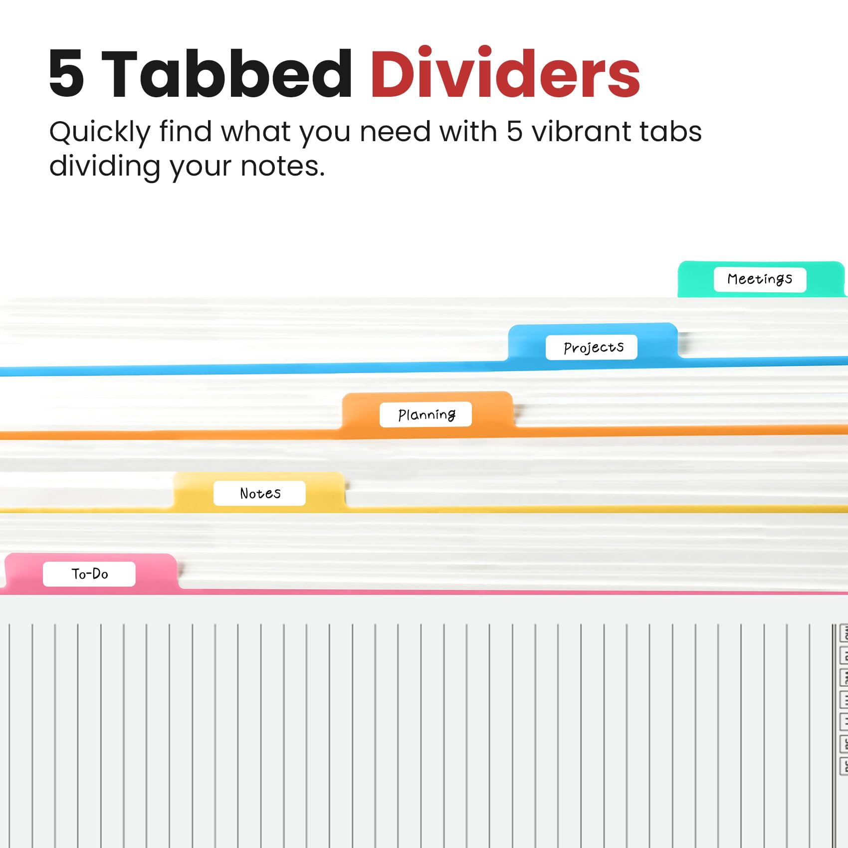 Hardcover Spiral Journal Notebooks For Work With Removable Dividers & Tabs  8.5"x11" 5 Subject Notebook Note Taking Organizer A4 College Ruled Lined Women Writing Black 280 Pages