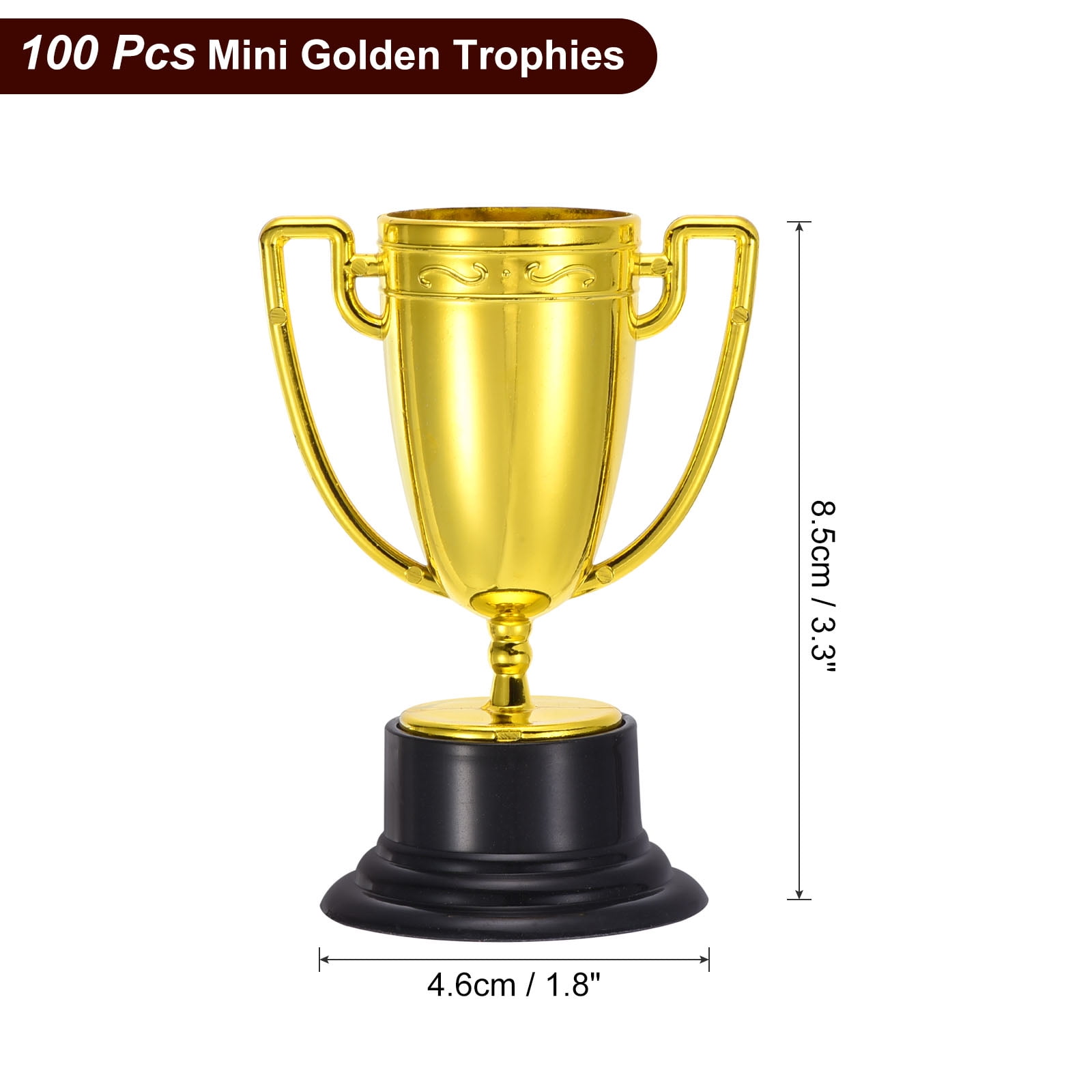 Uxcell 100Pcs Mini Gold Trophies Award Cups Plastic 3.3Inch Small Trophy Prizes for Sports Soccer Tournament