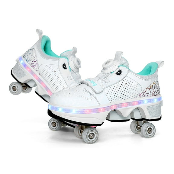 Kids Teen Wheels Shoes with Lights Women Men Rechargeable Roller Skates Shoes Retractable Wheels Shoe LED Flashing Sneakers for Girls Boys Gift