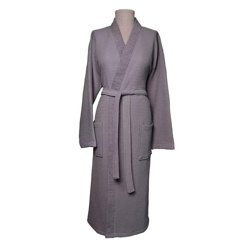 Talesma Terry Waffle Kimono Turkish Cotton Bath Robe - Marble Grey- L ...