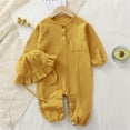 thumbnail image 2 of SUYOLL Toddler Boys Jumpsuit Linen Long Sleeve Rompers Button Down Summer Clothes with Ruffled Bonnet Hat Trendy Clothes, 2 of 3