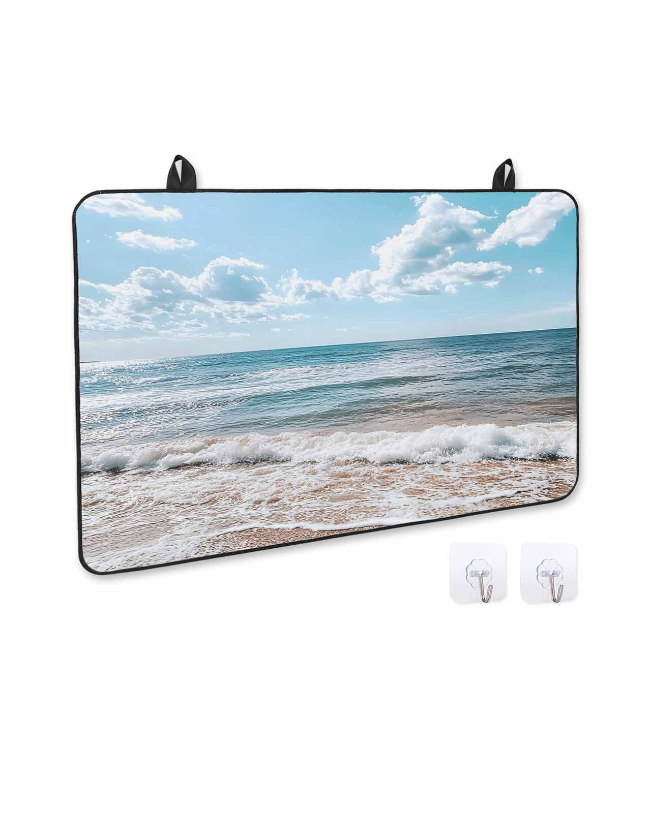 nqOlkjepod Large Induction Cooktop Protector Mat 36"x21", Ocean Stove Top Covers for Electric Stove, Summer Sandy Beach Blue Sky Coastal Waves Stove Burner Cover Mats, Glass Top Stove Cover