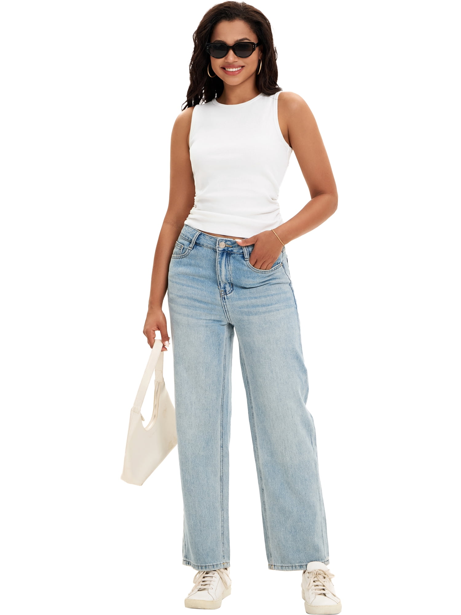 DARING DIVA Women's Summer Ribbed High Neck Casual Basic Tank Tops L White