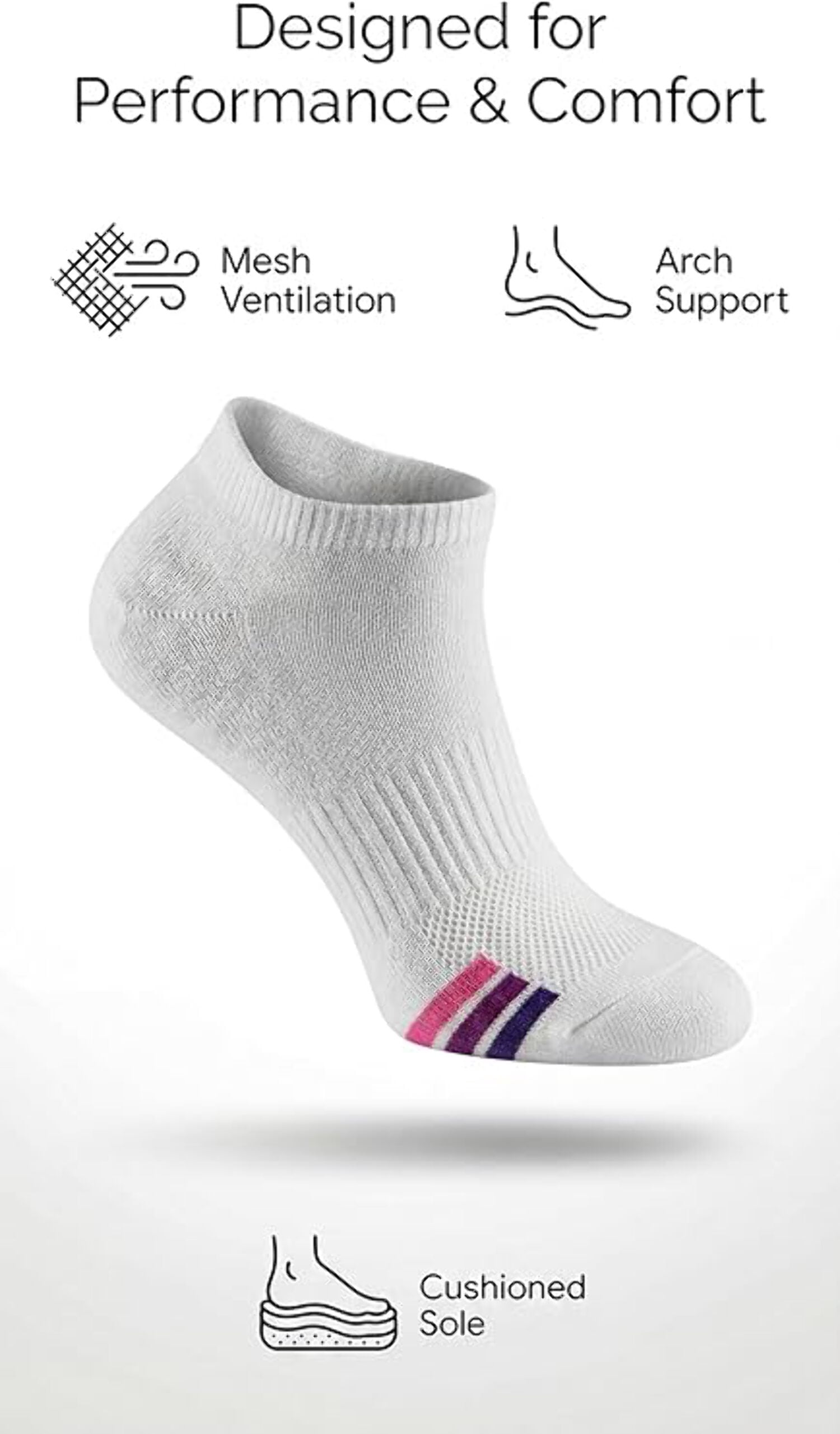 Tipi Toe Women's Athletic Ankle Socks with Arch Support 12-Count