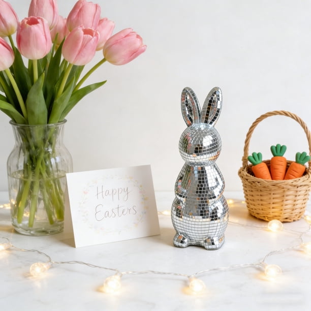 Adornos de Pascua, regalos de Pascua, mosaicos de vidrio, adorno decorativo de conejo de Pascua, ideal para fiestas y decoración de mesas del hogar, conejo de espuma.