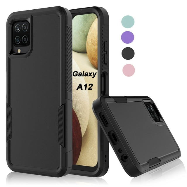 For Samsung Galaxy A03S Case, 2 in 1 PC Phone Case for Galaxy A03S 6.5" 2022 Case, Rubber & Rugged Shockproof Full Body Protection Case Cover-Black