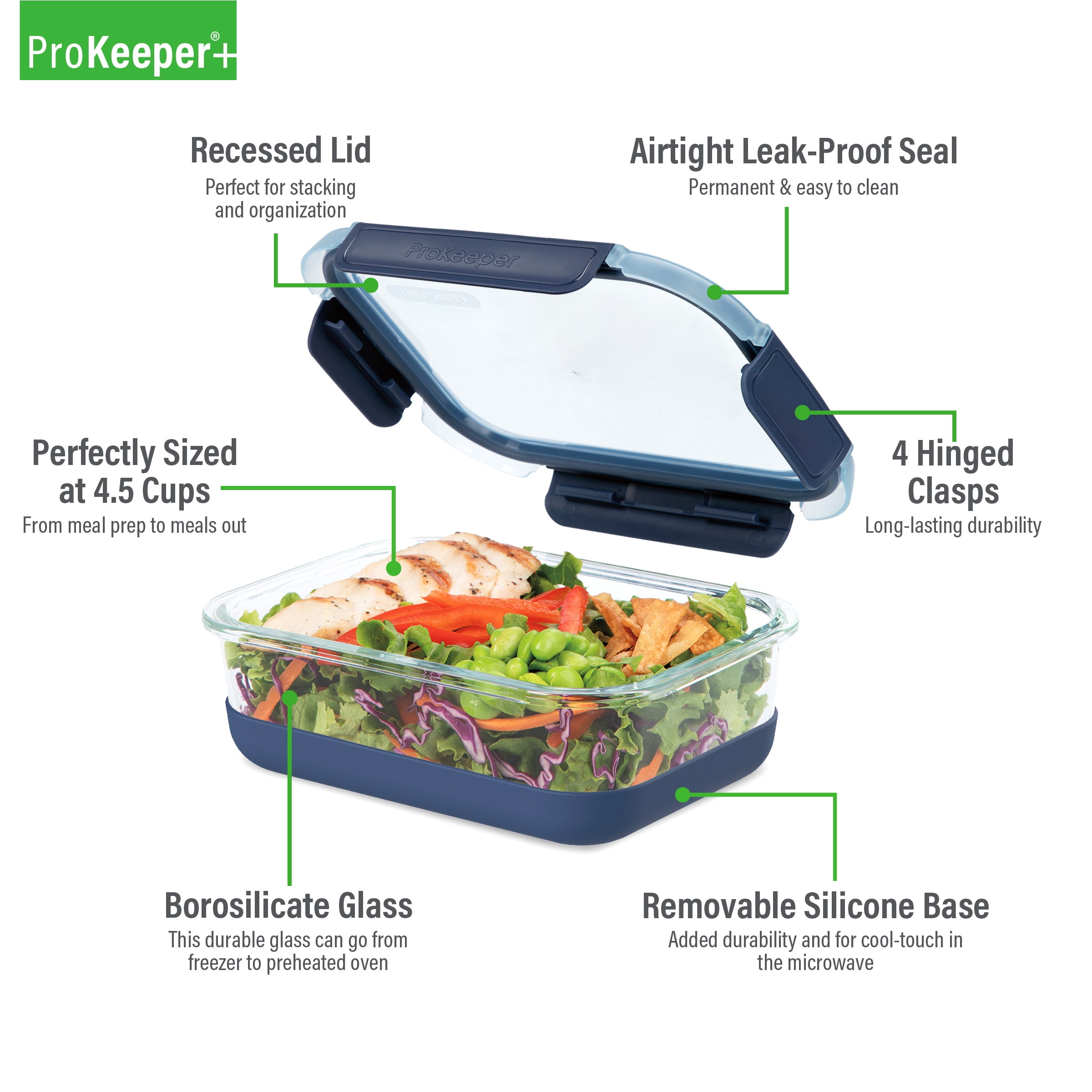 (2 pack) Prokeeper+ 4.5 Cup Glass Food Storeage Container with Silicone Base, Designed to Help with Pantry Storage and Everyday Organization