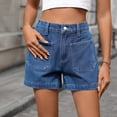thumbnail image 2 of Miluxas Women's Jean Shorts High Waisted A Line Denim Shorts with Patch Pockets Casual Summer Y2K Going Out Short Pants Streetwear Dark Blue, 2 of 8