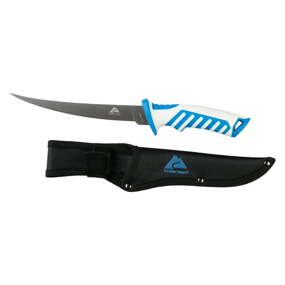 Ozark Trail Saltwater 7″ Fillet Knife, Straight Edge, Blue and White