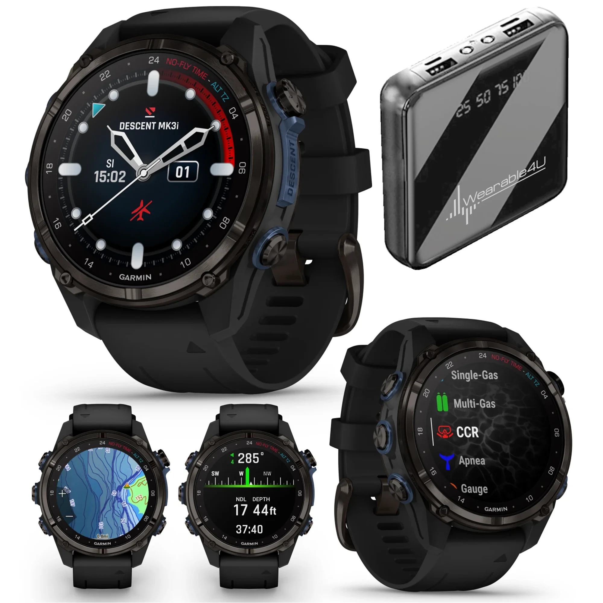 Garmin Descent Mk3i 43 mm Titanium Dive Computer +Extra-Long Strap, AMOLED Display, GPS Smartwatch & Wearable4U Gift Bundle (010-02753-10)
