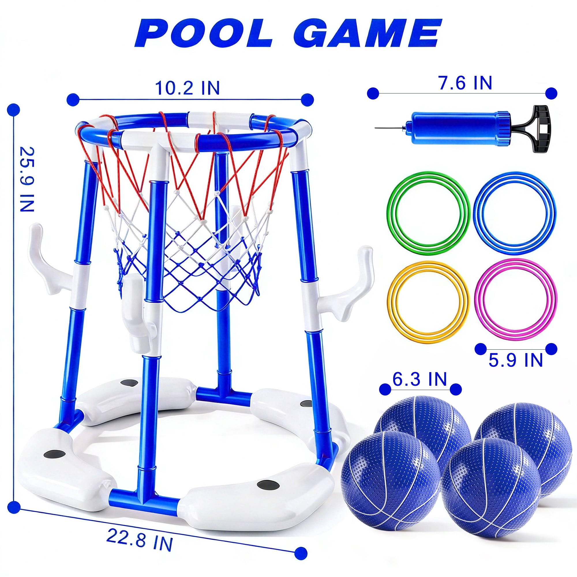 JBeeCtrl Pool Basketball Hoop Toys for Kids Ages 4-8 8-12 & Adult Floating Basketball Hoop Summer Outdoor Swimming Pool Games Water Play Toys Family Party for Kids（Blue）