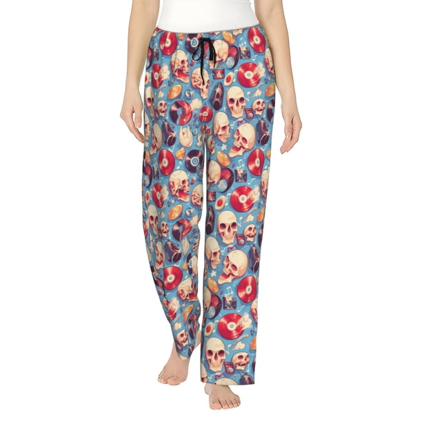Balery music Skull record Retro Pantalones de pijama para mujer, pijamas ultraligeros, pantalones de estar por casa-Medium